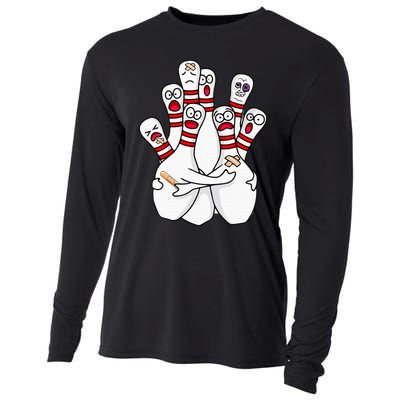 Cartoon Bowling Scared Bowling Pins Funny Sport Bowler Cooling Performance Long Sleeve Crew