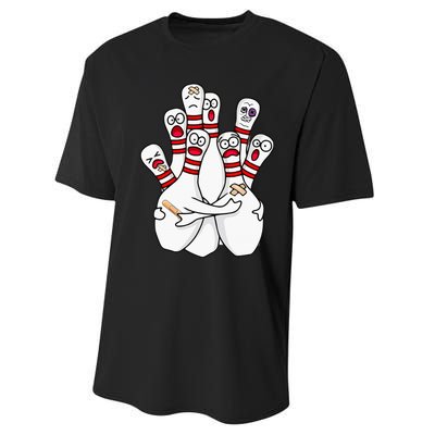 Cartoon Bowling Scared Bowling Pins Funny Sport Bowler Performance Sprint T-Shirt