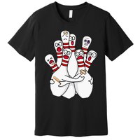 Cartoon Bowling Scared Bowling Pins Funny Sport Bowler Premium T-Shirt