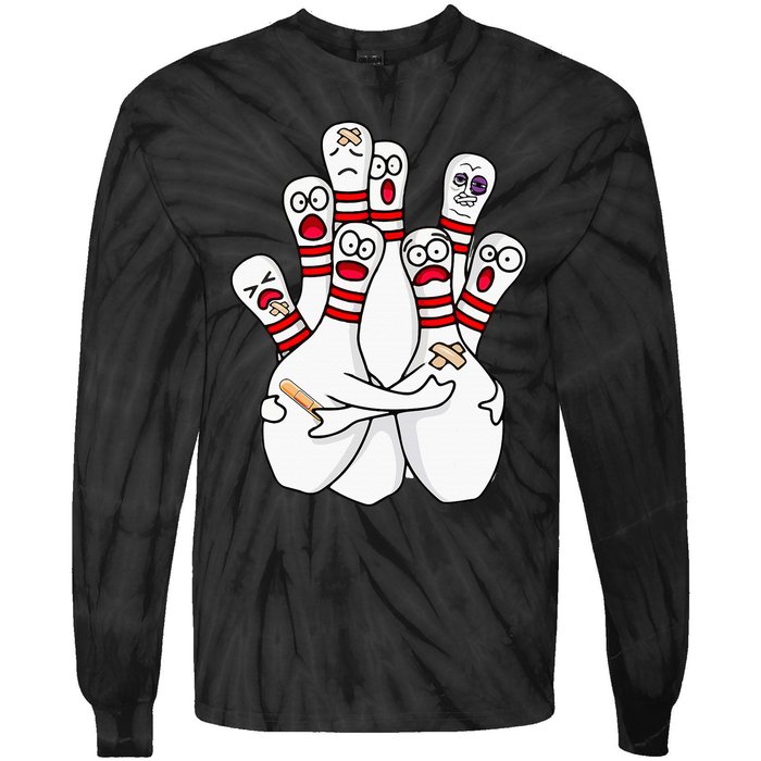 Cartoon Bowling Scared Bowling Pins Funny Sport Bowler Tie-Dye Long Sleeve Shirt