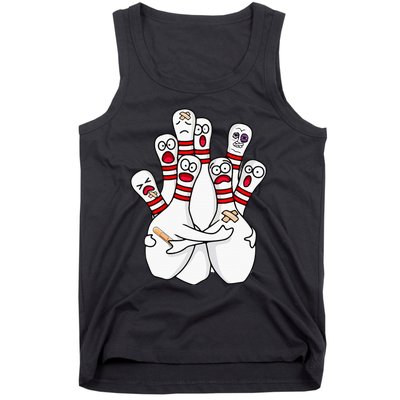 Cartoon Bowling Scared Bowling Pins Funny Sport Bowler Tank Top