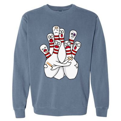 Cartoon Bowling Scared Bowling Pins Funny Sport Bowler Garment-Dyed Sweatshirt