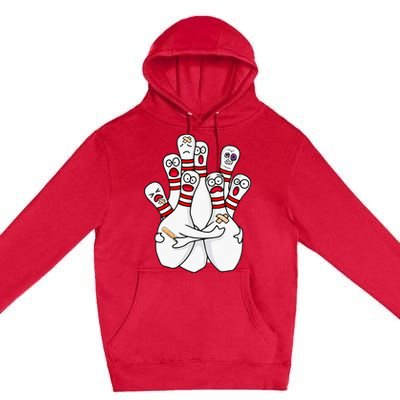 Cartoon Bowling Scared Bowling Pins Funny Sport Bowler Premium Pullover Hoodie