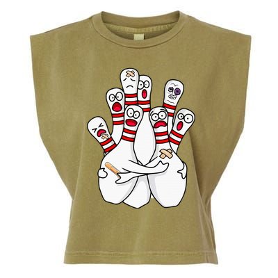 Cartoon Bowling Scared Bowling Pins Funny Sport Bowler Garment-Dyed Women's Muscle Tee