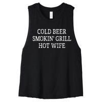 Cold Beer Smokin Grill Hot Wife Vintage Style Women's Racerback Cropped Tank