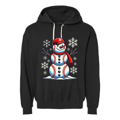 Christmas Baseball Snowman Baseball Garment-Dyed Fleece Hoodie