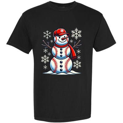 Christmas Baseball Snowman Baseball Garment-Dyed Heavyweight T-Shirt