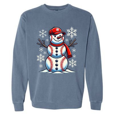 Christmas Baseball Snowman Baseball Garment-Dyed Sweatshirt