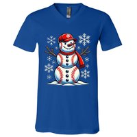 Christmas Baseball Snowman Baseball V-Neck T-Shirt