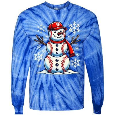 Christmas Baseball Snowman Baseball Tie-Dye Long Sleeve Shirt