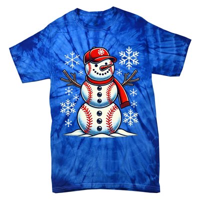 Christmas Baseball Snowman Baseball Tie-Dye T-Shirt