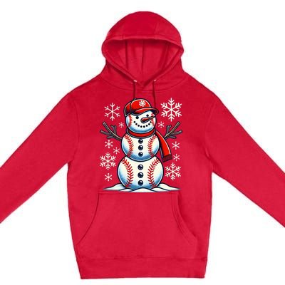 Christmas Baseball Snowman Baseball Premium Pullover Hoodie