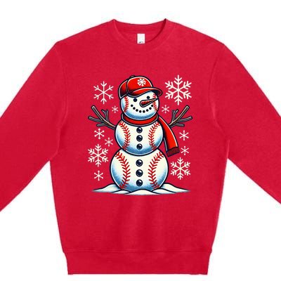 Christmas Baseball Snowman Baseball Premium Crewneck Sweatshirt