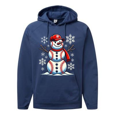 Christmas Baseball Snowman Baseball Performance Fleece Hoodie