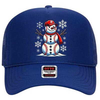 Christmas Baseball Snowman Baseball High Crown Mesh Back Trucker Hat