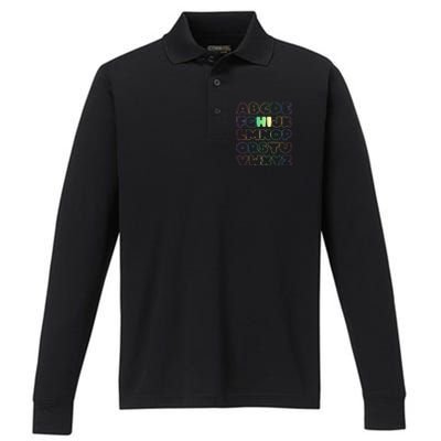 Cute Back To School Alphabet Hi New Kindergarteners Teachers Performance Long Sleeve Polo