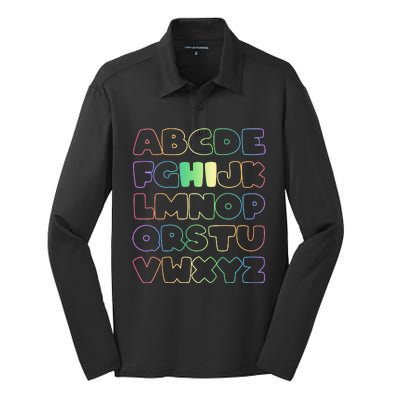 Cute Back To School Alphabet Hi New Kindergarteners Teachers Silk Touch Performance Long Sleeve Polo