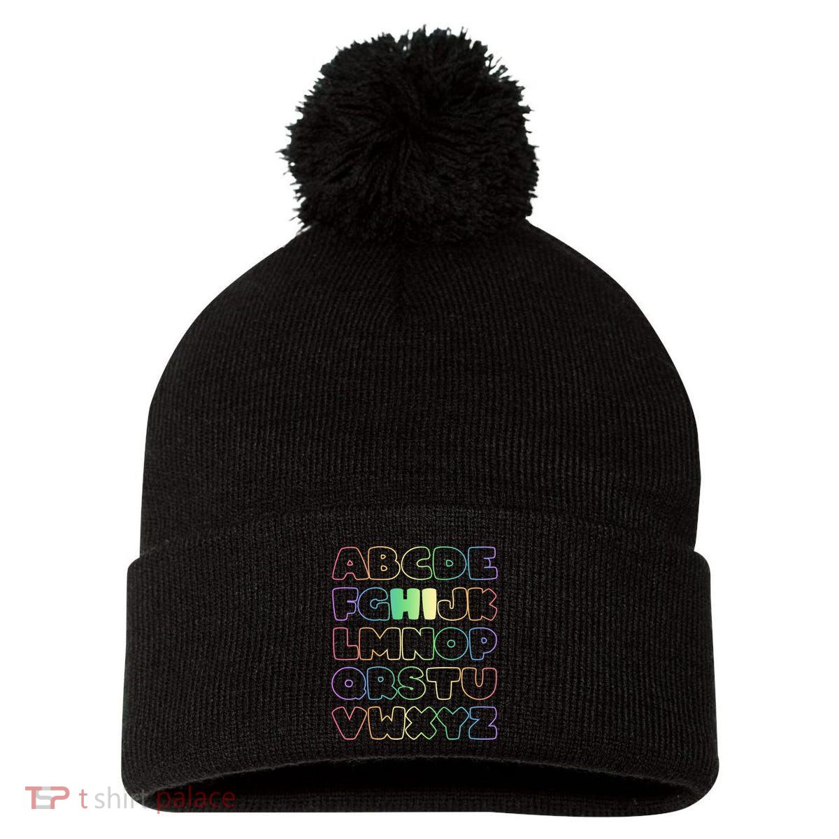 Cute Back To School Alphabet Hi New Kindergarteners Teachers Pom Pom 12in Knit Beanie