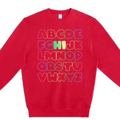 Cute Back To School Alphabet Hi New Kindergarteners Teachers Premium Crewneck Sweatshirt