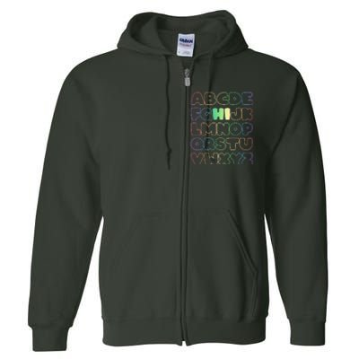 Cute Back To School Alphabet Hi New Kindergarteners Teachers Full Zip Hoodie