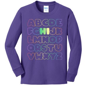 Cute Back To School Alphabet Hi New Kindergarteners Teachers Kids Long Sleeve Shirt