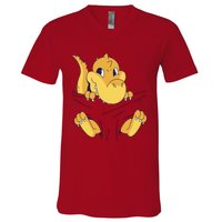 Carrying Baby T Rex V-Neck T-Shirt