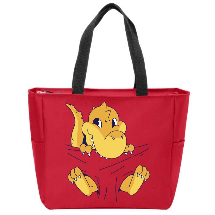 Carrying Baby T Rex Zip Tote Bag