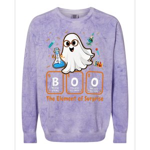 Chemistry Boo The Element Of Surprise Funny Periodic Table Colorblast Crewneck Sweatshirt