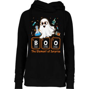 Chemistry Boo The Element Of Surprise Funny Periodic Table Womens Funnel Neck Pullover Hood