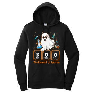 Chemistry Boo The Element Of Surprise Funny Periodic Table Women's Pullover Hoodie