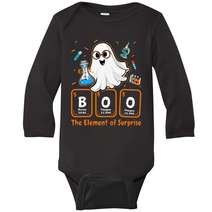 Chemistry Boo The Element Of Surprise Funny Periodic Table Baby Long Sleeve Bodysuit