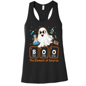 Chemistry Boo The Element Of Surprise Funny Periodic Table Women's Racerback Tank