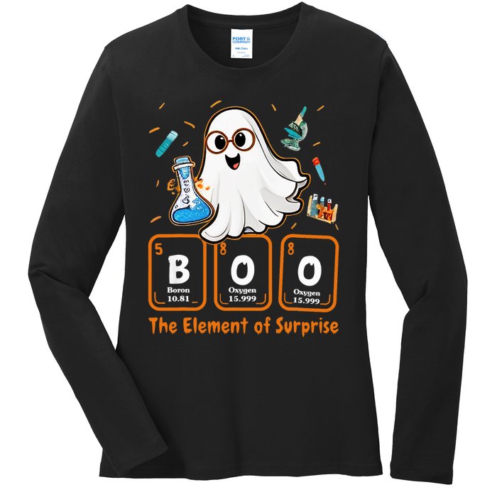 Chemistry Boo The Element Of Surprise Funny Periodic Table Ladies Long Sleeve Shirt