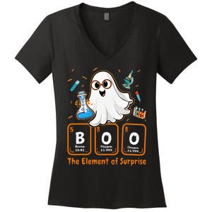 Chemistry Boo The Element Of Surprise Funny Periodic Table Women's V-Neck T-Shirt