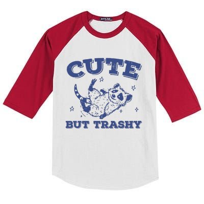 Cute But Trashy Vintage Retro 90s Possum Kids Colorblock Raglan Jersey