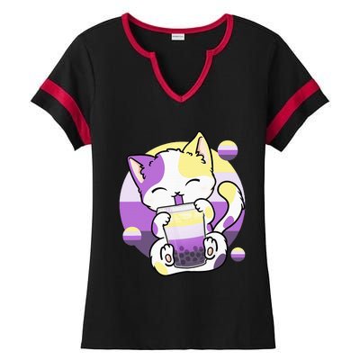 Cat Boba Tea Bubble Tea Anime Kawaii Neko Ladies Halftime Notch Neck Tee