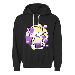 Cat Boba Tea Bubble Tea Anime Kawaii Neko Garment-Dyed Fleece Hoodie