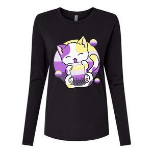 Cat Boba Tea Bubble Tea Anime Kawaii Neko Womens Cotton Relaxed Long Sleeve T-Shirt