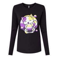 Cat Boba Tea Bubble Tea Anime Kawaii Neko Womens Cotton Relaxed Long Sleeve T-Shirt