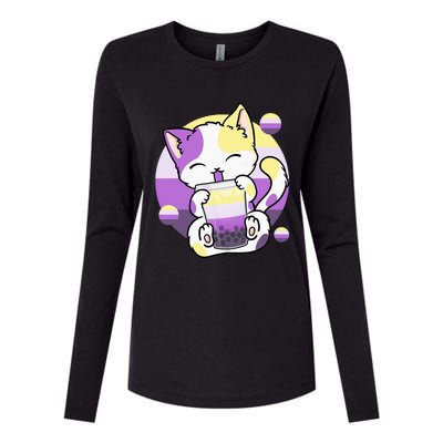 Cat Boba Tea Bubble Tea Anime Kawaii Neko Womens Cotton Relaxed Long Sleeve T-Shirt