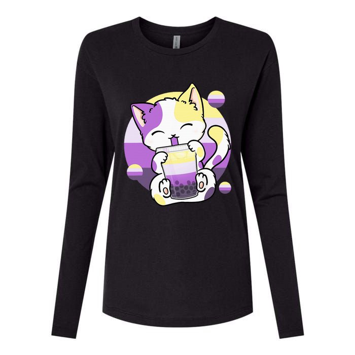 Cat Boba Tea Bubble Tea Anime Kawaii Neko Womens Cotton Relaxed Long Sleeve T-Shirt