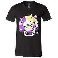 Cat Boba Tea Bubble Tea Anime Kawaii Neko V-Neck T-Shirt