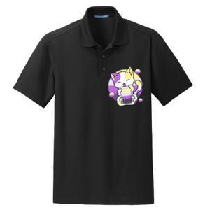 Cat Boba Tea Bubble Tea Anime Kawaii Neko Dry Zone Grid Polo