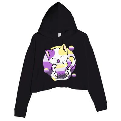 Cat Boba Tea Bubble Tea Anime Kawaii Neko Crop Fleece Hoodie