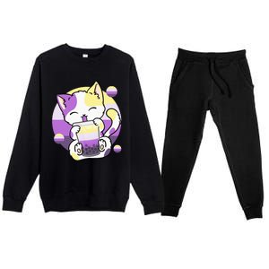 Cat Boba Tea Bubble Tea Anime Kawaii Neko Premium Crewneck Sweatsuit Set