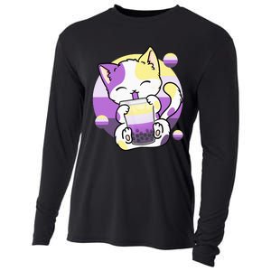 Cat Boba Tea Bubble Tea Anime Kawaii Neko Cooling Performance Long Sleeve Crew