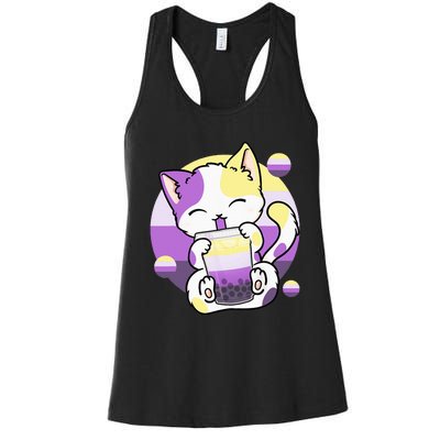 Cat Boba Tea Bubble Tea Anime Kawaii Neko Women's Racerback Tank