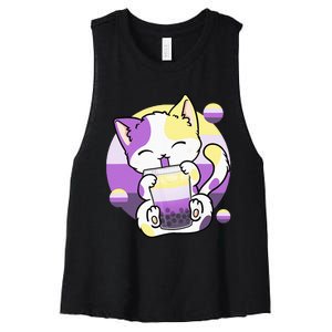 Cat Boba Tea Bubble Tea Anime Kawaii Neko Women's Racerback Cropped Tank