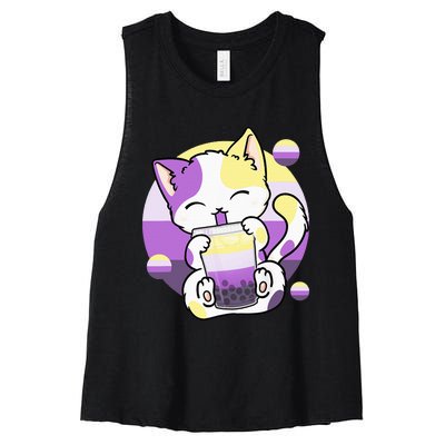 Cat Boba Tea Bubble Tea Anime Kawaii Neko Women's Racerback Cropped Tank