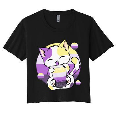 Cat Boba Tea Bubble Tea Anime Kawaii Neko Women's Crop Top Tee